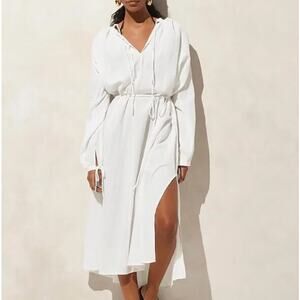 J.Crew Airy Gauze Tunic Dress WMNS M White Long Sleeves Sheer Crinkled Side Slit